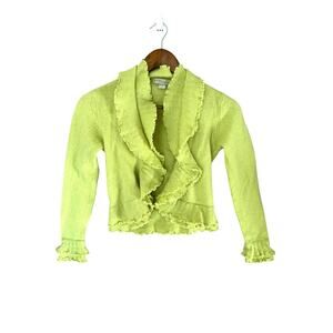 Kinross Cashmere Lime Green Chartreuse Ruffle Bolero Shrug Cardigan Sz S Cropped